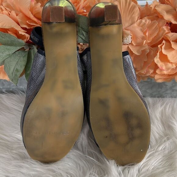 Vintage Donald Pliner Blue Metallic Stretchy Slingback Heels Size 8 - Picture 9 of 11